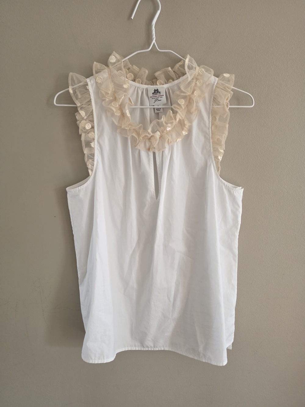 Thomas Mason for J.Crew Ruffle Sleeveless Blouse Size 8 White Cotton